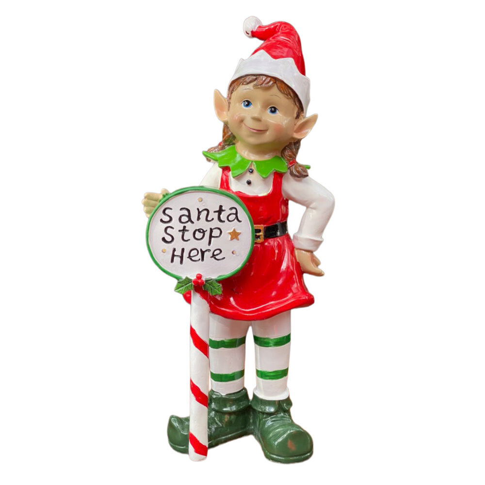Melting Pot - Beeld Kerst Elf Meisje 'Santa Stop Here' 20x45cm Melting Pot - Beeld Kerst Elf Meisje 'Santa Stop Here' 20x45cm