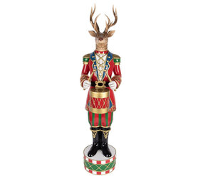 Melting Pot - Standbeeld Kerst Hert met Trommel Multicolor Goud 25x82cm Melting Pot - Standbeeld Kerst Hert met Trommel Multicolor Goud 25x82cm