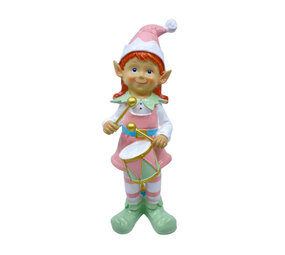 Melting Pot - Beeld Kerst Elf Meisje Trommel Pastel 10x32cm Melting Pot - Beeld Kerst Elf Meisje Trommel Pastel 10x32cm