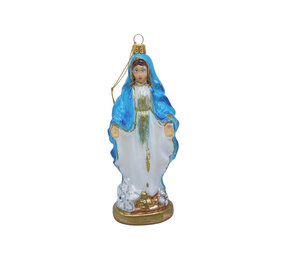 Melting Pot - Kerstbal Maria Beeldje Blauw-Wit Glas 16cm met hanger