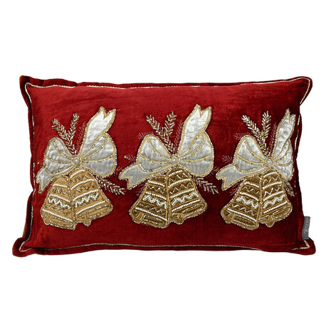Colmore - Sierkussen Kerst Jingle Bells Rood-Wit-Goud 50x35cm geborduurd