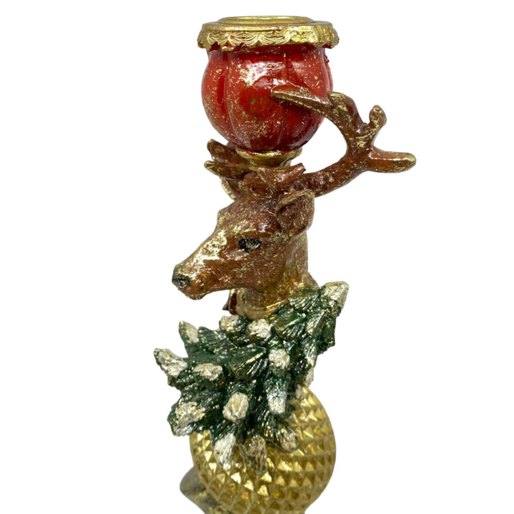 Melting Pot - Kandelaar Kerst Hert Multicolor Goud 9x25cm Melting Pot - Kandelaar Kerst Hert Multicolor Goud 9x25cm