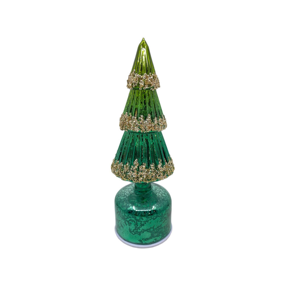 Melting Pot - Kerstboompje met LED-lampjes Groen Glas 9x28cm roterend