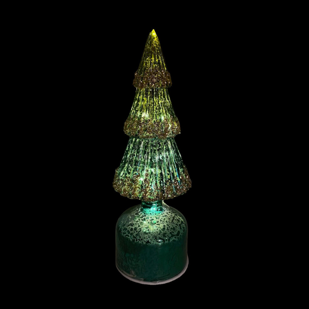 Melting Pot - Kerstboompje met LED-lampjes Groen Glas 9x28cm roterend