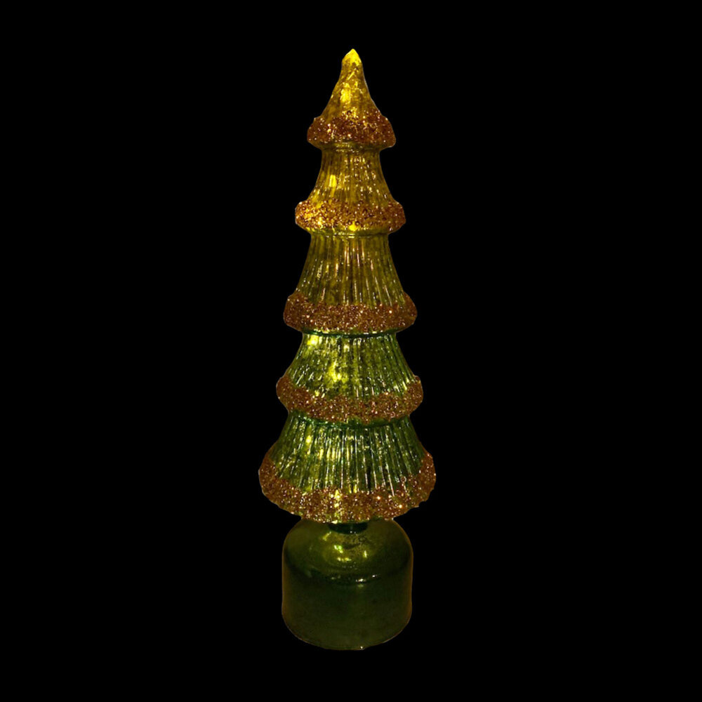 Melting Pot - Kerstboompje met LED-lampjes Groen Glas 11x36cm roterend