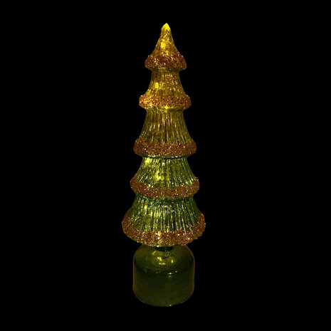Melting Pot - Kerstboompje met LED-lampjes Groen Glas 11x36cm roterend