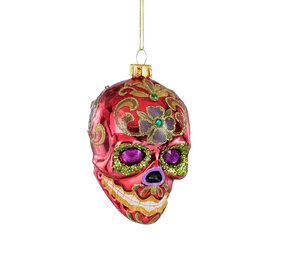Melting Pot - Kerstbal Skull Multicolor Roze Glas 6x9x7cm met glitters Melting Pot - Kerstbal Skull Multicolor Roze Glas 6x9x7cm met glitters