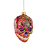 Kerstbal Skull Multicolor Roze Glas 6x9x7cm met glitters Kerstbal Skull Multicolor Roze Glas 6x9x7cm met glitters