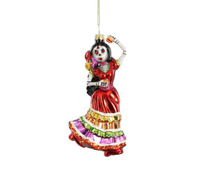 Melting Pot - Kerstbal Dia de Los Muertos Danseres Glas 7x13cm Melting Pot - Kerstbal Dia de Los Muertos Danseres Glas 7x13cm