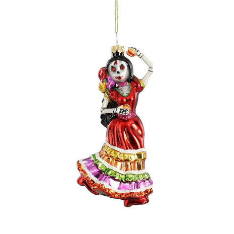 Melting Pot - Kerstbal Dia de Los Muertos Danseres Glas 7x13cm Melting Pot - Kerstbal Dia de Los Muertos Danseres Glas 7x13cm