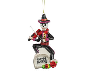Melting Pot - Kerstbal Dia de Los Muertos Violist Glas 7x13cm Melting Pot - Kerstbal Dia de Los Muertos Violist Glas 7x13cm