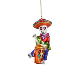 Melting Pot - Kerstbal Dia de Los Muertos Drummer Glas 7x13cm Melting Pot - Kerstbal Dia de Los Muertos Drummer Glas 7x13cm