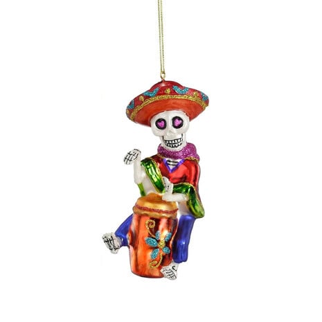 Melting Pot - Kerstbal Dia de Los Muertos Drummer Glas 7x13cm Melting Pot - Kerstbal Dia de Los Muertos Drummer Glas 7x13cm