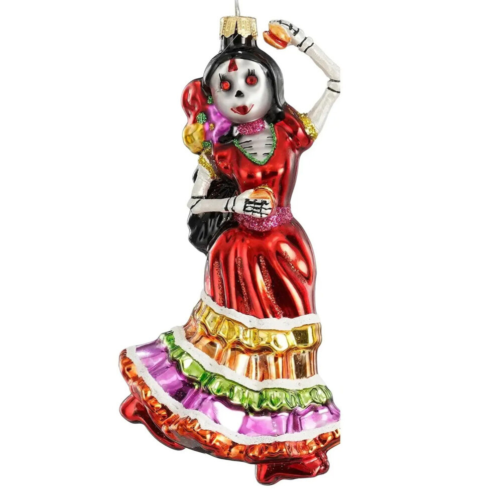 Melting Pot - Kerstbal Dia de Los Muertos Danseres Glas 7x13cm Melting Pot - Kerstbal Dia de Los Muertos Danseres Glas 7x13cm