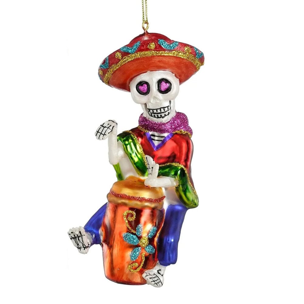 Melting Pot - Kerstbal Dia de Los Muertos Drummer Glas 7x13cm Melting Pot - Kerstbal Dia de Los Muertos Drummer Glas 7x13cm
