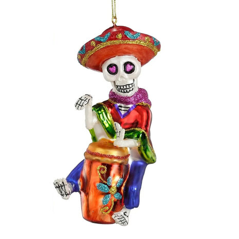 Melting Pot - Kerstbal Dia de Los Muertos Drummer Glas 7x13cm Melting Pot - Kerstbal Dia de Los Muertos Drummer Glas 7x13cm