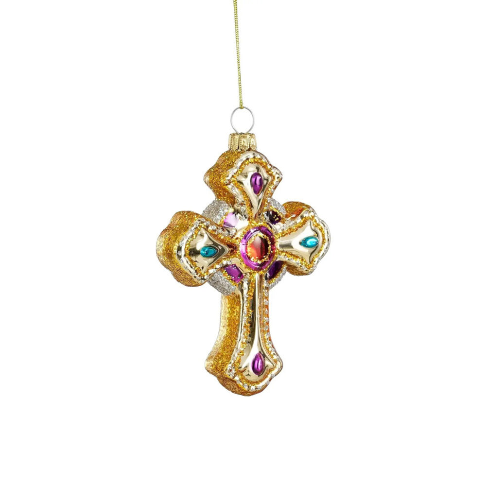 Melting Pot - Kerstbal Heilig Kruis Multicolor Goud Glas 8x11cm Melting Pot - Kerstbal Heilig Kruis Multicolor Goud Glas 8x11cm