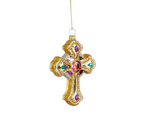 Melting Pot - Kerstbal Heilig Kruis Multicolor Goud Glas 8x11cm Melting Pot - Kerstbal Heilig Kruis Multicolor Goud Glas 8x11cm