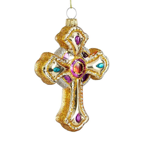 Melting Pot - Kerstbal Heilig Kruis Multicolor Goud Glas 8x11cm Melting Pot - Kerstbal Heilig Kruis Multicolor Goud Glas 8x11cm