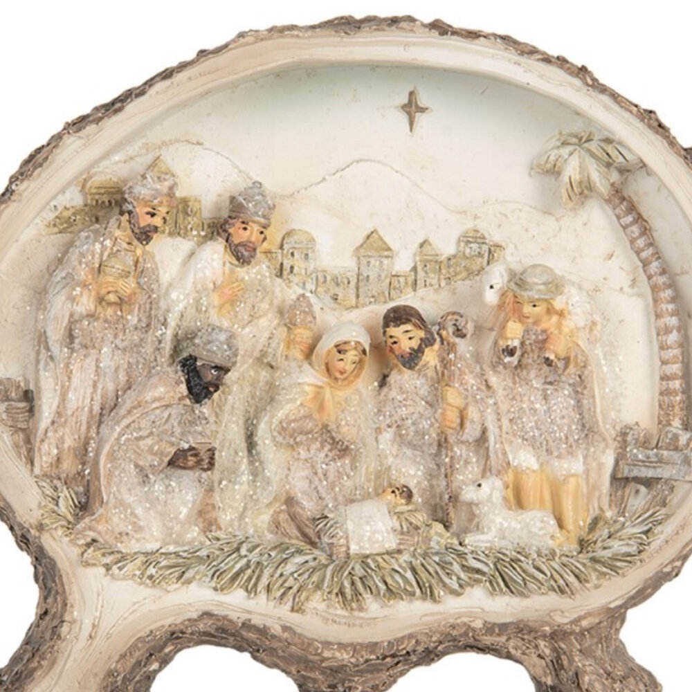 Melting Pot - Beeldje 3-D Kerststal Bethlehem Beige Kunststof 18x15cm