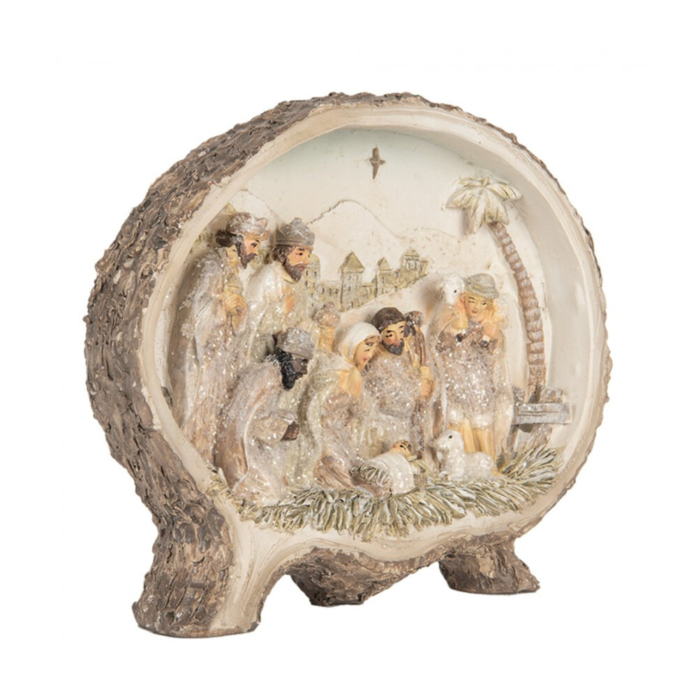 Melting Pot - Beeldje 3-D Kerststal Bethlehem Beige Kunststof 18x15cm