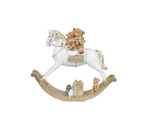 Melting Pot - Beeldje Hobbelpaard met Beertjes Wit-Goud 18x15cm Melting Pot - Beeldje Hobbelpaard met Beertjes Wit-Goud 18x15cm