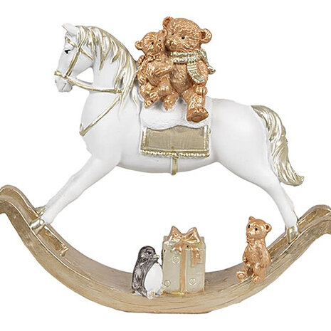 Melting Pot - Beeldje Hobbelpaard met Beertjes Wit-Goud 18x15cm Melting Pot - Beeldje Hobbelpaard met Beertjes Wit-Goud 18x15cm