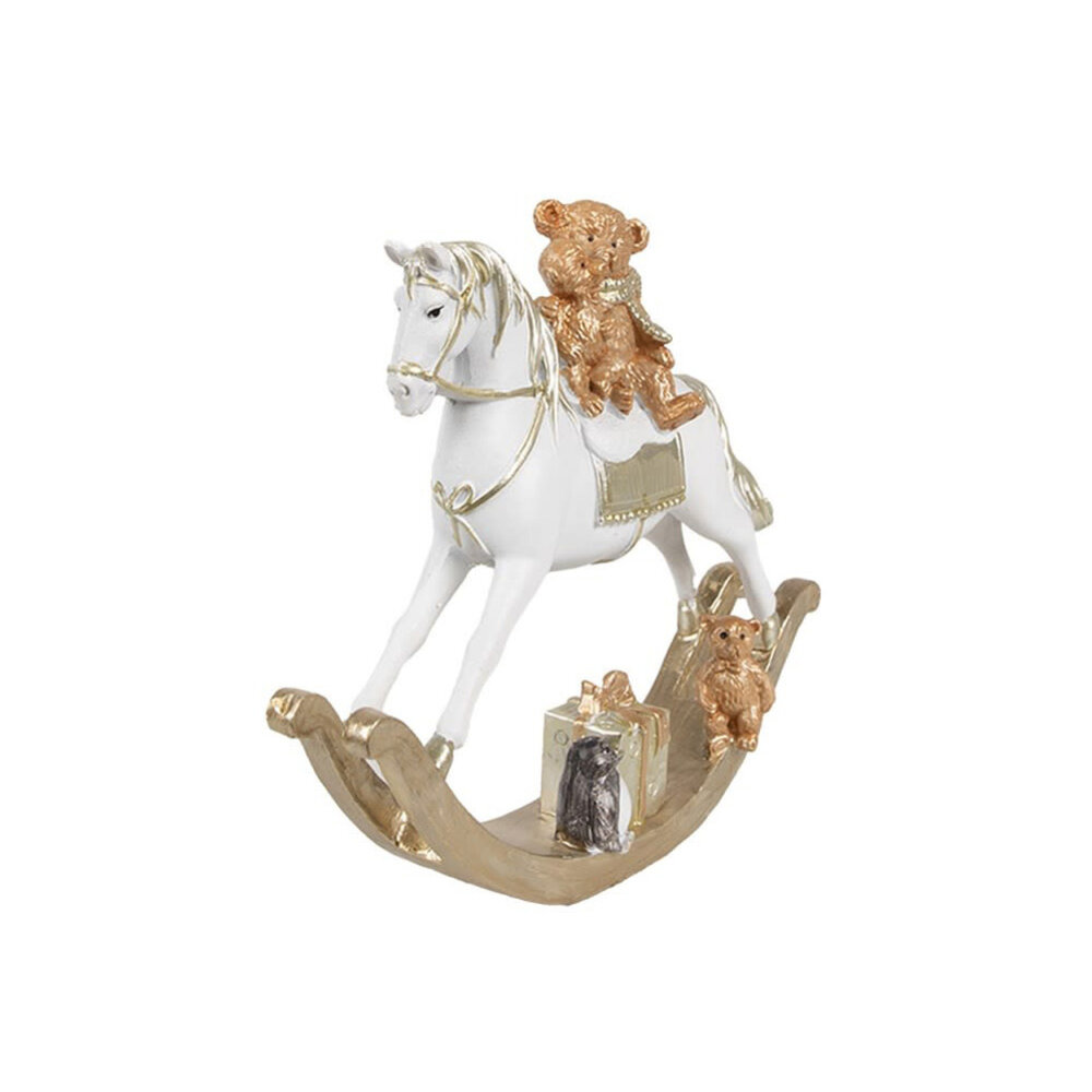 Melting Pot - Beeldje Hobbelpaard met Beertjes Wit-Goud 18x15cm Melting Pot - Beeldje Hobbelpaard met Beertjes Wit-Goud 18x15cm