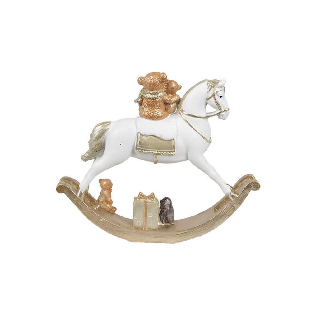 Melting Pot - Beeldje Hobbelpaard met Beertjes Wit-Goud 18x15cm Melting Pot - Beeldje Hobbelpaard met Beertjes Wit-Goud 18x15cm