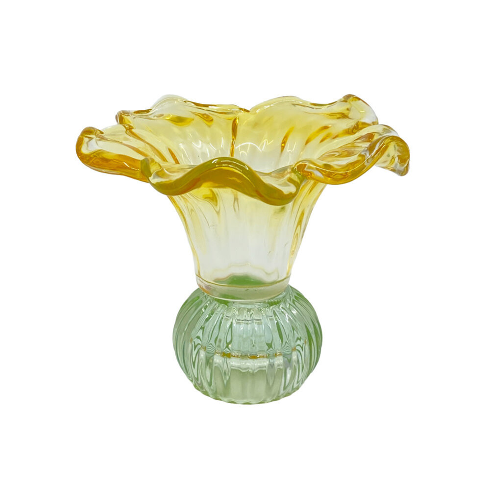 Melting Pot - Kandelaar-Waxinehouder Bloem Geel-Groen Glas 13x12cm