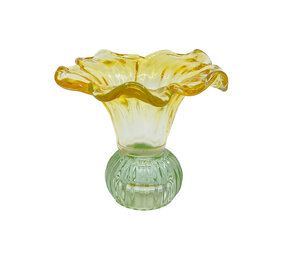 Melting Pot - Kandelaar-Waxinehouder Bloem Geel-Groen Glas 13x12cm Melting Pot - Kandelaar-Waxinehouder Bloem Geel-Groen Glas 13x12cm