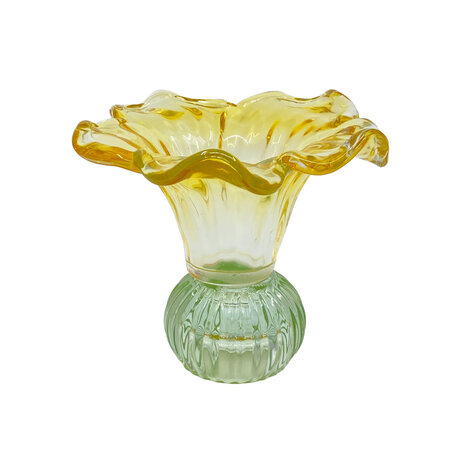 Melting Pot - Kandelaar-Waxinehouder Bloem Geel-Groen Glas 13x12cm