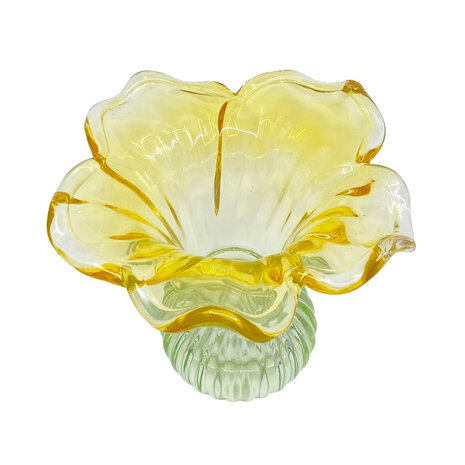 Melting Pot - Kandelaar-Waxinehouder Bloem Geel-Groen Glas 13x12cm
