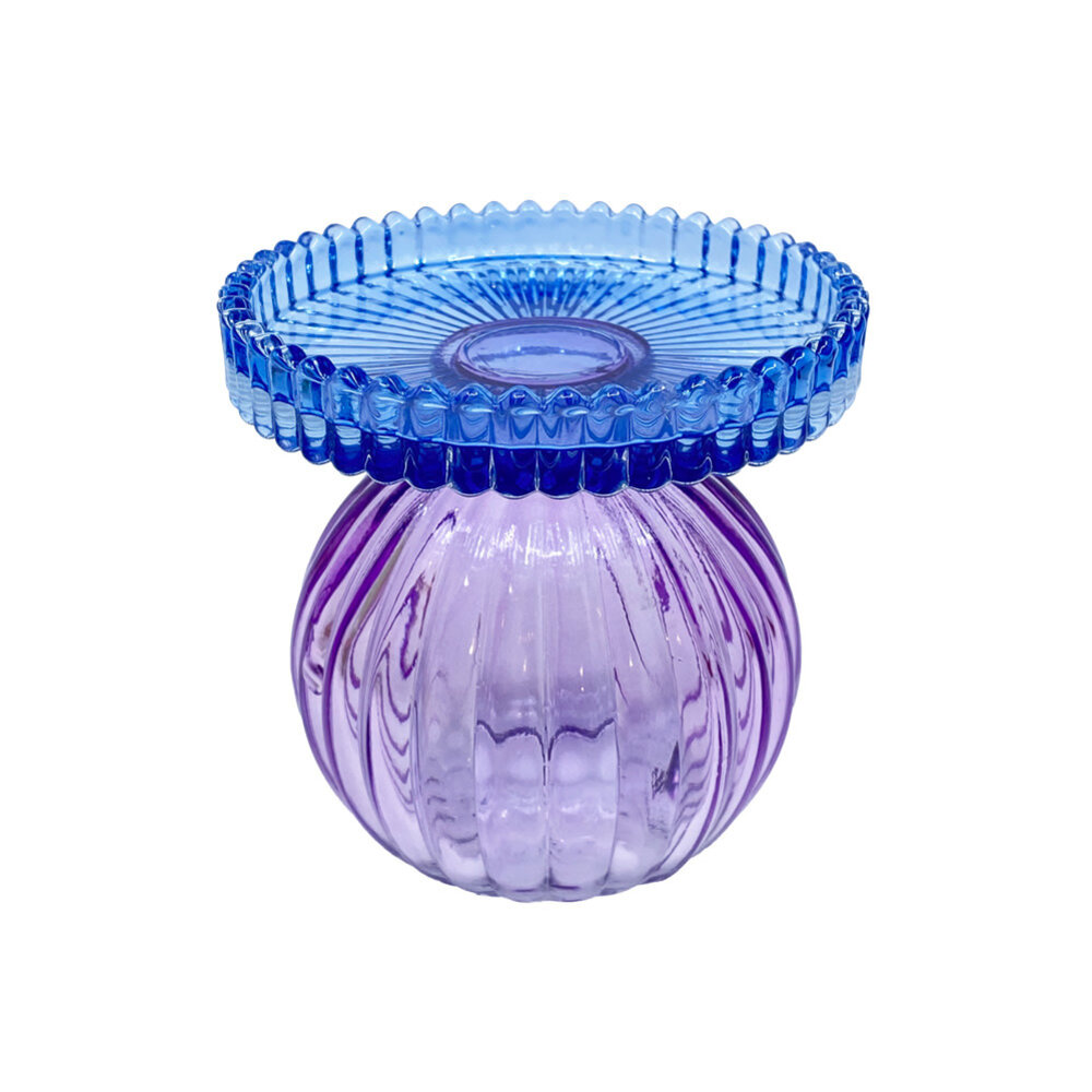 Melting Pot - Kandelaar Bol Blauw-Lila Glas 10x9cm voor blokkaars