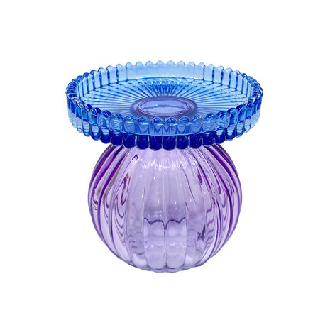 Melting Pot - Kandelaar Bol Blauw-Lila Glas 10x9cm voor blokkaars