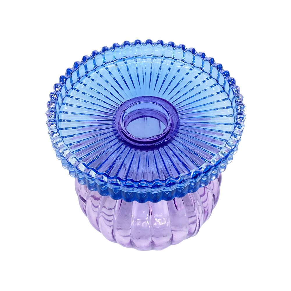 Melting Pot - Kandelaar Bol Blauw-Lila Glas 10x9cm voor blokkaars