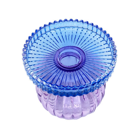 Melting Pot - Kandelaar Bol Blauw-Lila Glas 10x9cm voor blokkaars