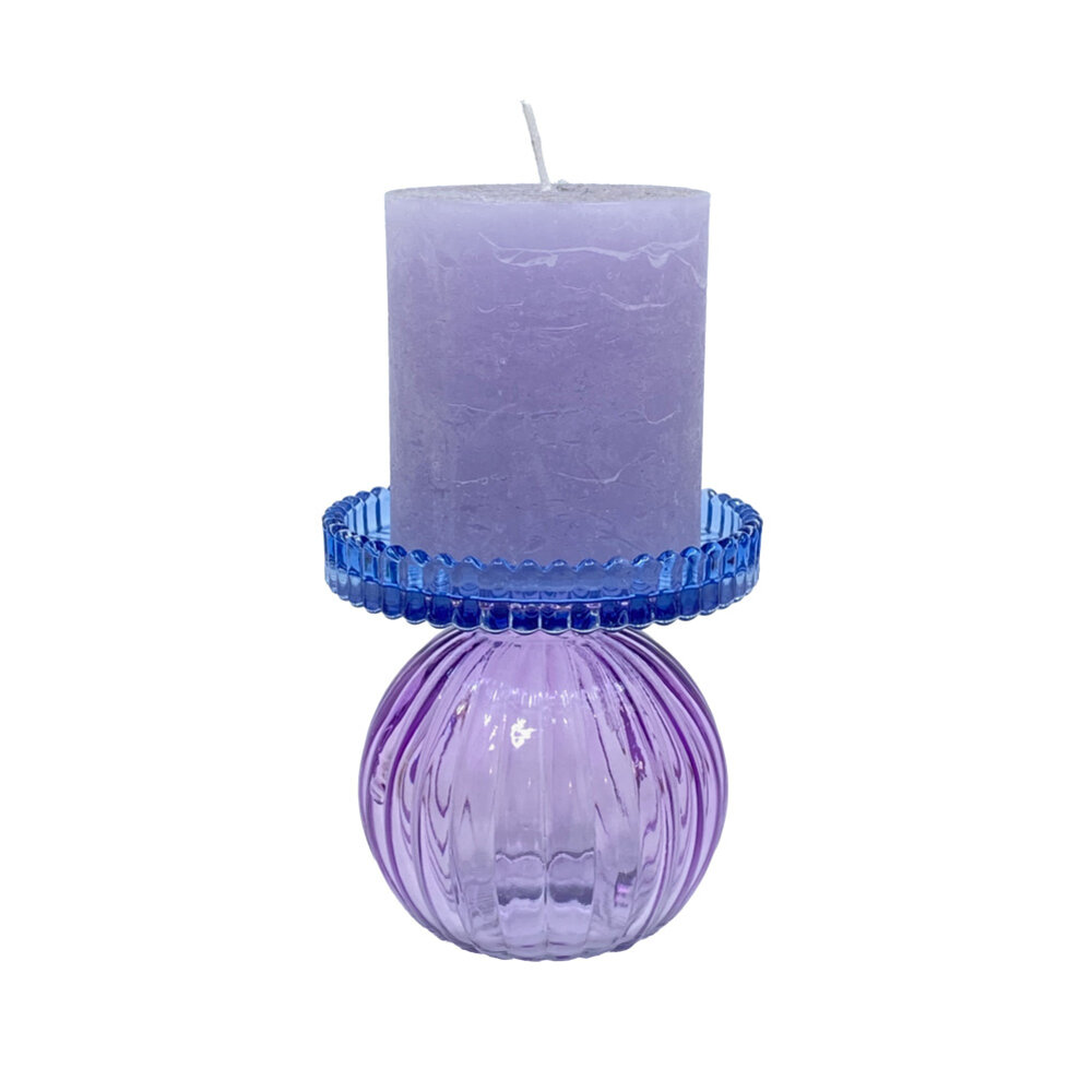 Melting Pot - Kandelaar Bol Blauw-Lila Glas 10x9cm voor blokkaars