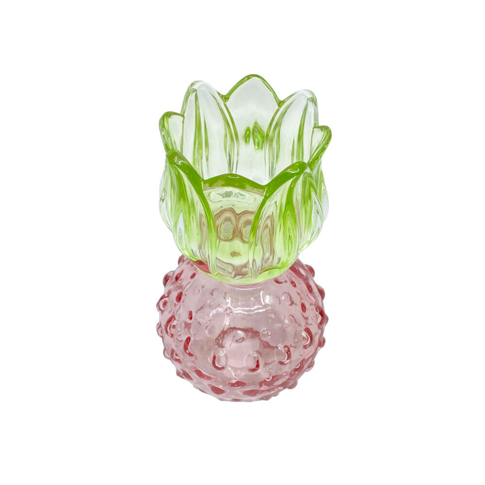 Melting Pot - Waxinehouder Tulp Bol Groen-Roze Glas 8x15cm