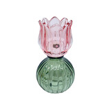 Melting Pot - Waxinehouder Tulp Bol Roze Groen Glas 8x15cm Melting Pot - Waxinehouder Tulp Bol Roze Groen Glas 8x15cm