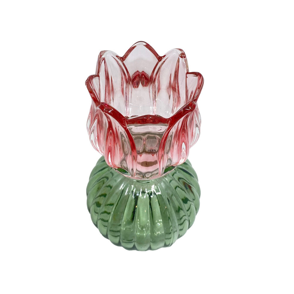 Melting Pot - Waxinehouder Tulp Bol Roze Groen Glas 8x15cm