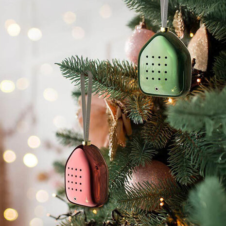 Zwitscherbox - Kerstballen Set Jingle Bells met Kerstgeluiden Groen Rood Goud 6x7cm