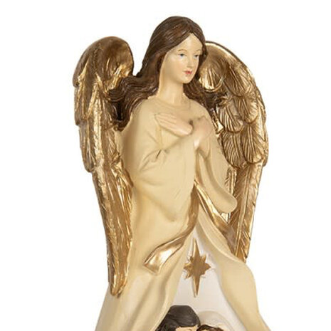 Melting Pot - Beeld Kerst Engel met Kribbe Beige Groen Goud 16x31cm