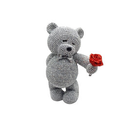 Melting Pot - Beeldje Teddy Beertje met Roos Zilver Glitter 10x13cm Melting Pot - Beeldje Teddy Beertje met Roos Zilver Glitter 10x13cm