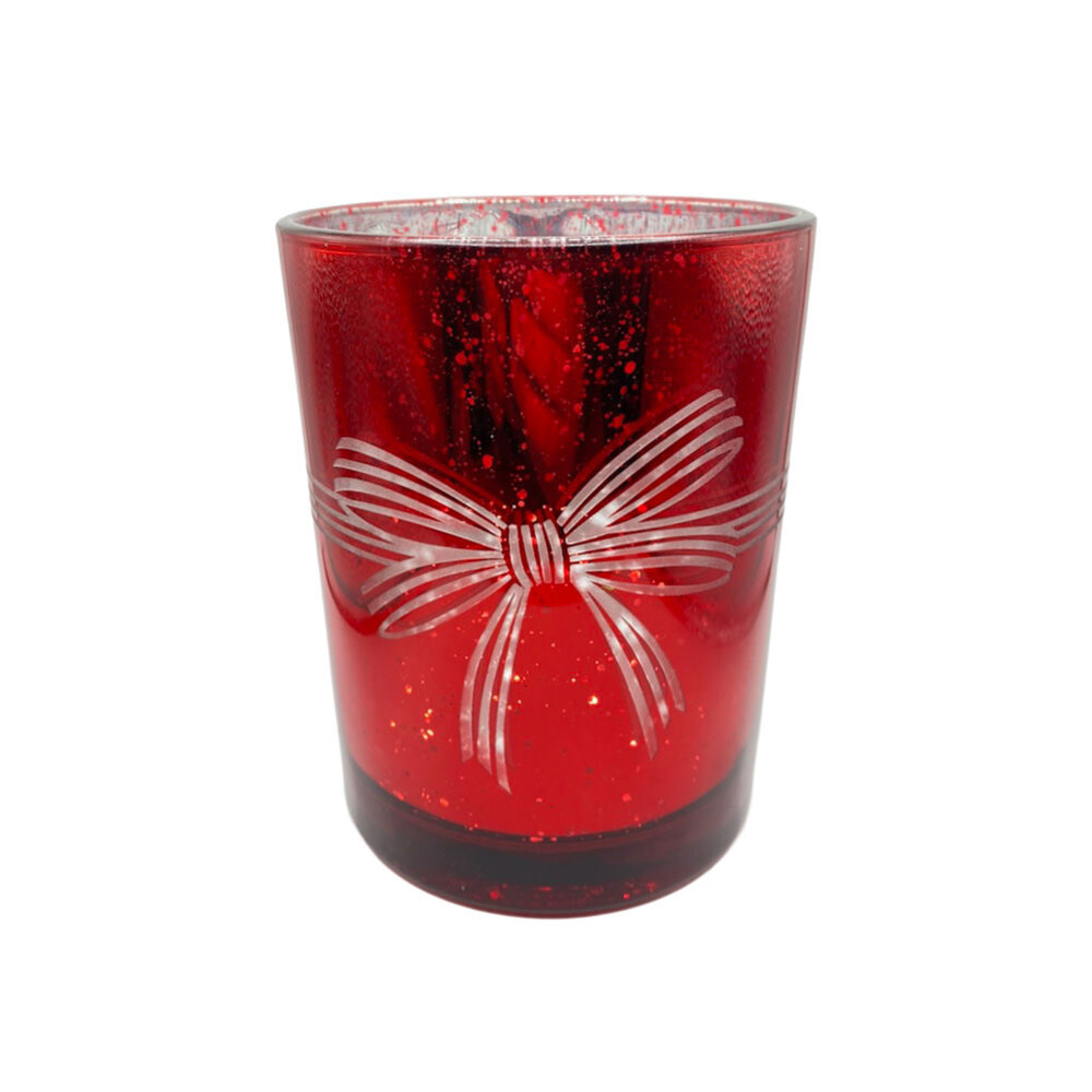 Melting Pot - Waxinehouder Kerst Strik Rood Transparant Glas 9x12cm Melting Pot - Waxinehouder Kerst Strik Rood Transparant Glas 9x12cm
