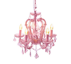 Werns - Lamp Kroonluchter Licht Roze Glas 48x54cm met 5 lampen