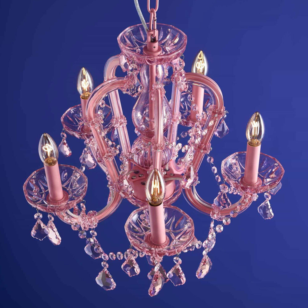 Werns - Lamp Kroonluchter Licht Roze Glas 48x54cm met 5 lampen Werns - Lamp Kroonluchter Licht Roze Glas 48x54cm met 5 lampen