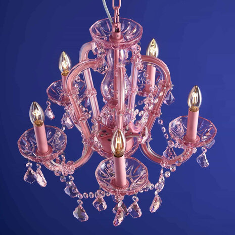 Werns - Lamp Kroonluchter Licht Roze Glas 48x54cm met 5 lampen Werns - Lamp Kroonluchter Licht Roze Glas 48x54cm met 5 lampen