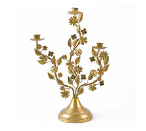 Imbarro - Kandelaar Maria Antiek Goud Metaal 32x42cm met 3 houders Imbarro - Kandelaar Maria Antiek Goud Metaal 32x42cm met 3 houders