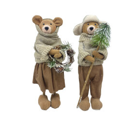 Colmore - Poppen Kerst Beren Bruin Stof  H27cm set van 2